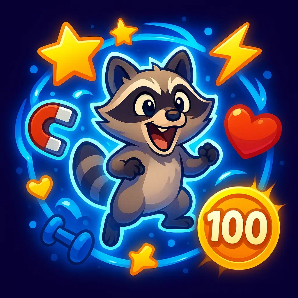 Energiegeladener Waschbär 100x Power-ups